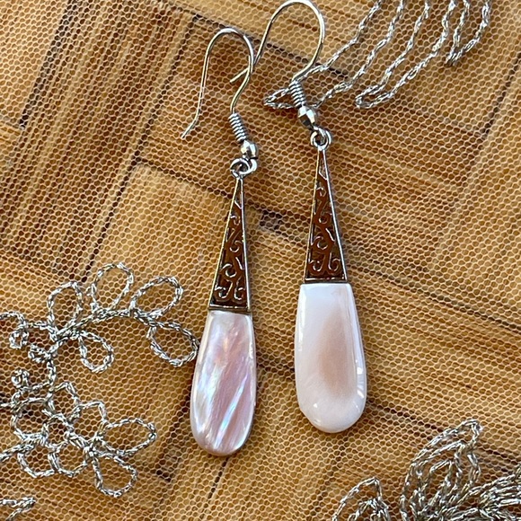 Gorgeous pink pearl 925 earrings sterling mother of pearl - Picture 5 of 5